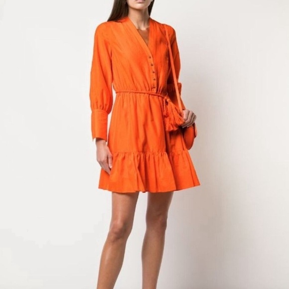 Robert Rodriguez Dresses & Skirts - Robert Rodriguez Orange Silk Ling Sleeve Dress With Belt Size 2 NWT